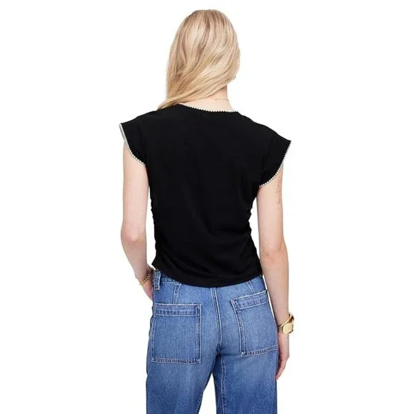 Madewell Sutro Muscle T-Shirts Women's XL Jet Black Cotton Cap Sleeve TLW601 - Picture 2 of 8